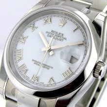 Unworn Mens Rolex Steel Datejust White Roman 116200