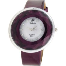 Valia Stylish Shining Jewel O Style Leather Band Women' s Wrist Watch - Purple - Stainless Steel