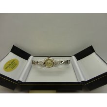Vintage 14k White Gold Genuine Diamond 17 Jewel Continental Geneva Watch W/ Box