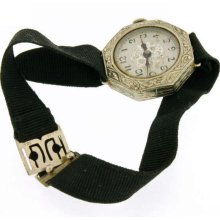 Vintage 14kt. White Gold Swiss Watch w/ Original Ribbon Bracelet