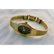 Vintage 1980s Citizen CQ Ladies Dress Goldtone Plated Watch. Pretty Black Dial Face. Org Clasp Band. Quartz Mvt New Battery Runs Great.