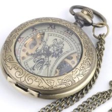 Vintage Brass Pocket Mechanical Watch Pendant Chain Necklace By 81stgeneration