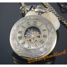 Vintage Engraved Antique Bronze Roman Mechanical Pocket Watch - Steampunk Style