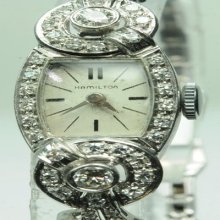 Vintage Hamilton Womens Diamond 14k White Gold Platinum Watch W233016