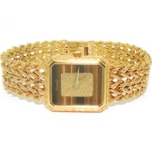 Vintage Ladies 18kt Yellow Gold Piaget Quartz Bracelet Watch Tiger Eye Dial