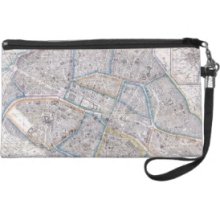 Vintage Map of Paris (1865) Wristlet Clutches