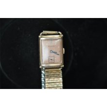 Vintage Mens Bulova 21j 14k Rose Gold Filled Wristwatch Caliber 7ak Keeps Time