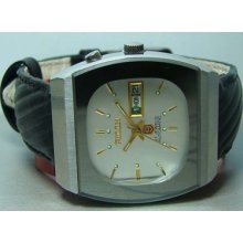 Vintage Ricoh Automatic Day Date Mens 061718ac Watch Old Used Y273 Silver Dial