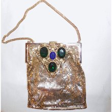 Vintage Silver Whiting Davis Mesh Bag Purse Silver Metal Hardware Rhinestone Clasp Art Deco Roaring 20s Great Gatsby Era