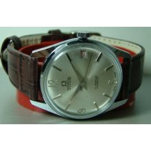 Vintage Titus Winding Date Swiss Mens Old Used Wrist Watch Y123 Silver Dial