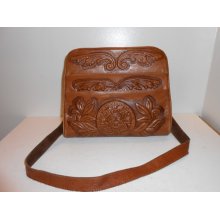 Vintage Tooled London Tan color Leather and Suede Handbag