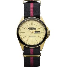 Vivienne Westwood Camden Lock Ii Men's Quartz Watch With Gold Dial Analogue Display And Multicolour Fabric Strap Vv068gdbk