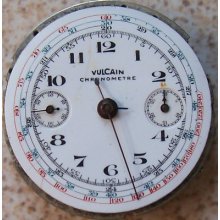 Vulcain Chronograph Wristwatch Movement & Enamel Dial 37mm. To Restore