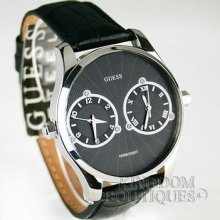 Watch Guess Black Leather Dual Time U95027g1