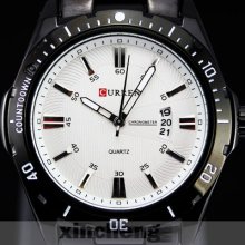 Waterproof Quartz Hours Date Luxury Clock Men's Steel Wrist Watch,d25-bw