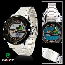 Weide Mens Orange Letters Stainless Steel Digital Quartz Fashion Wrist Watch