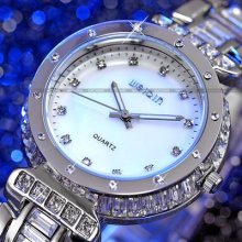 Weiqin Bling Crystal Lady Women Bracelet Bangle Silver Quartz Dress Wrist Watch