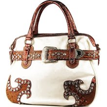 Western Style Fashion Designer Inspired Satchel Handbag Purse White