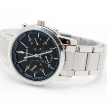 White Face Wilon 3 Small Dials Mens Silver Stainless Steel Black Dial Watch