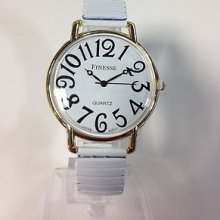 White Ladies Stretch Elastic Big Numbers Jumbo Large Easy Read Watch