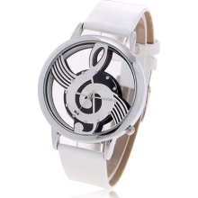 White Musical Note Women Girls unisex Casual Dial Quartz Wrist Watch Round Hour