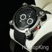 White On Black Sexy Classy Designer Face 2 Pac Fashion Hip Hop Watch Steel Back