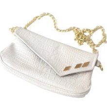 White punk Faux Leather Alligator suede Clutch Cross Body Chain Gold Handbag