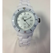 White Rubber Silicone Link Bracelet Rotating Bezel Ladies Bora Watch B2
