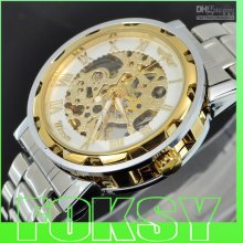 Winner Mechanical Stainless Steel Men Watches Luxury Watch Gold Ton