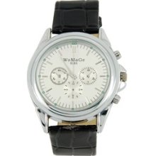 Womage 9285 Fashinable Leather Band Men's Electronic Quartz Wrist Watch - Black - Leather