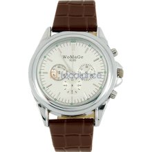 Womage 9285 Second hand Separate Design Leather Band Men's Electronic Quartz Wrist Watch