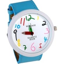 WOMAGE Number Dial Pencil Hands Women's Analog Watch (Blue)