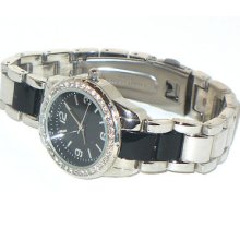 Women's Black Face Rhinestone Bezel Analog Watch Link Bracelet Women's Black Face Rhinestone Bezel Analog Watch Link Bracelet