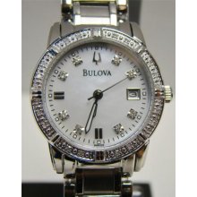 Womens Bulova Highbridge Watch 96r105 Msrp $399 24 Diamonds Stainless Quartz