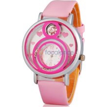 Women's Crystal & Circle Detail Analog Watch with Faux Leather Strap (Pink)