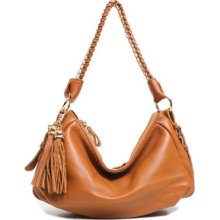Women's Handbag Tassels Top Zip Hobo Shoulder Bag Purses Genuine Cowhide Leather
