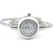 Womens Silver Classic Twisted Band Bracelet Round Wrist Watch White