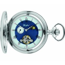 Woodford Mechanical Half-Hunter Pocket Watch, 1024, Men's Chrome-Finished 24Hour Moon-Phase With Chain (Suitable For Engraving)