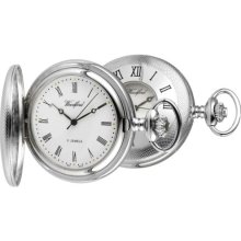 Woodford Mechanical Half-Hunter Pocket Watch, 1055, Men's Chrome Engine-Turned Finish With Chain (Suitable For Engraving)