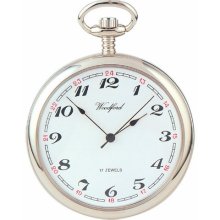 Woodford Mechanical Open-Face Pocket Watch, 1023, Men's Chrome-Finished Arabic Dial With Chain (Suitable For Engraving)