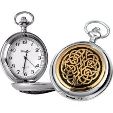 Woodford Quartz Pocket Watch, 1910/Q, Men's Chrome-Finished Gilt Never Ending Knot Pattern With Chain (Suitable For Engraving)