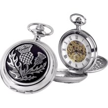 Woodford Skeleton Pocket Watch, 1877, Men's Chrome-Finished Scottish Thistle Pattern With Chain (Suitable For Engraving)