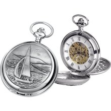 Woodford Skeleton Pocket Watch, 1911/Sk, Men's Chrome-Finished Sailing Scene Pattern With Chain (Suitable For Engraving)