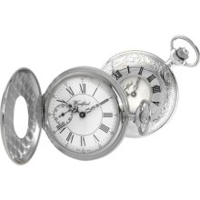 Woodford Swiss-Made Mechanical Half-Hunter Pocket Watch, 1060, Men's Chrome-Finished Separate Second-Hand Dial With Chain