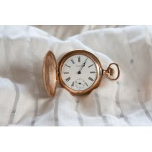 Working 1901 Waltham Antique Pocket Watch Gold Filled Hunting Case 7j 0s - Winds, Ticks, & Runs - 112 Years Old - Great Gift Idea