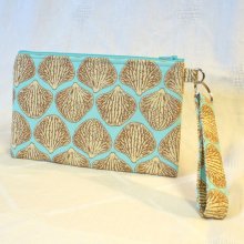 Wristlet Clutch Purse Zipper Pouch Cosmetic Bag Pencil Case Key Ring Fob Joel Dewberry Orchid Petal Aqua Blue Brown MTO