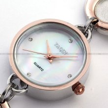 Yaqin Crystal Mother Of Pearl Dial Lady Girl Bracelet Quartz Analog Dress Watch