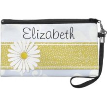 Your Name Renaissance Damask Blue White Yellow Wristlet Clutch