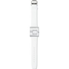 YUS124 Swatch Ladies Bright-Act Silver Dial White Rubber Strap Watch