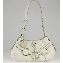 Yves Saint Laurent White Leather Saharienne Shoulder Bag